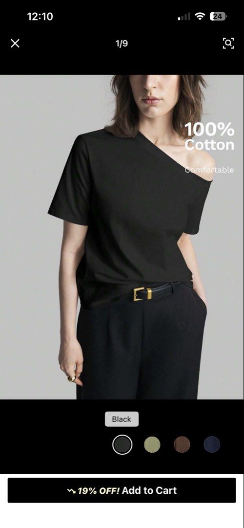100% Cotton Off-Shoulder T-Shirt (Category: Shirts) located in Makati City. Submitted by skippydeclutters (Listing ID 1447521619, Image 1). Description: - Super comfy black t-shirt - Made from 100% cotton - Features a cool off-shoulder design - Ideal for casual wear - Easy to style with pants or skirts - Exceptionally soft feel.