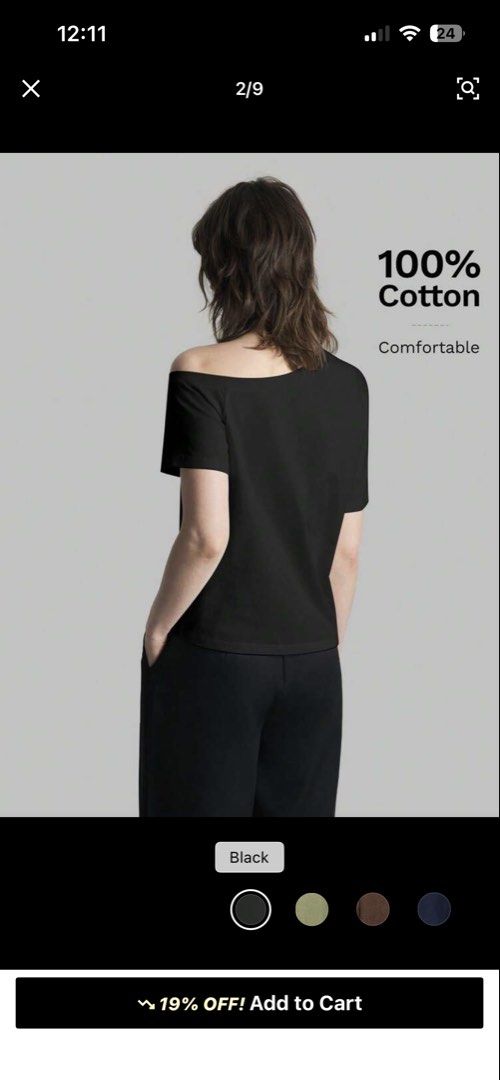 100% Cotton Off-Shoulder T-Shirt (Category: Shirts) located in Makati City. Submitted by skippydeclutters (Listing ID 1447521619, Image 2). Description: - Super comfy black t-shirt - Made from 100% cotton - Features a cool off-shoulder design - Ideal for casual wear - Easy to style with pants or skirts - Exceptionally soft feel.
