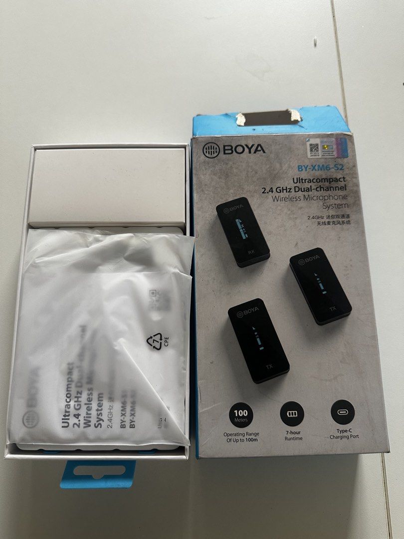 🎤 BOYA XM6-S2 Wireless Microphone System with Charging Case (Category: Microphones) located in Mandaluyong City. Submitted by cathygc18 (Listing ID 1447512961, Image 3). Description: 🎤 BOYA XM6-S2 Wireless Microphone System with Charging Case – ₱4,900 RUSH SALE! 🚀 Selling my BOYA XM6-S2 Wireless Microphone System with charging case. Ideal for content creators, vloggers, livestreamers, interviews, and online meetings. ✅ Fully tested and working