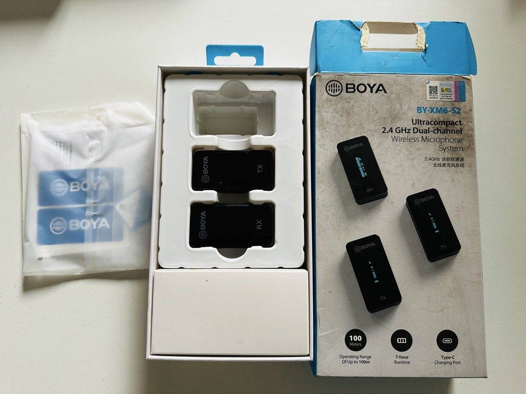 🎤 BOYA XM6-S2 Wireless Microphone System with Charging Case (Category: Microphones) located in Mandaluyong City. Submitted by cathygc18 (Listing ID 1447512961, Image 2). Description: 🎤 BOYA XM6-S2 Wireless Microphone System with Charging Case – ₱4,900 RUSH SALE! 🚀 Selling my BOYA XM6-S2 Wireless Microphone System with charging case. Ideal for content creators, vloggers, livestreamers, interviews, and online meetings. ✅ Fully tested and working