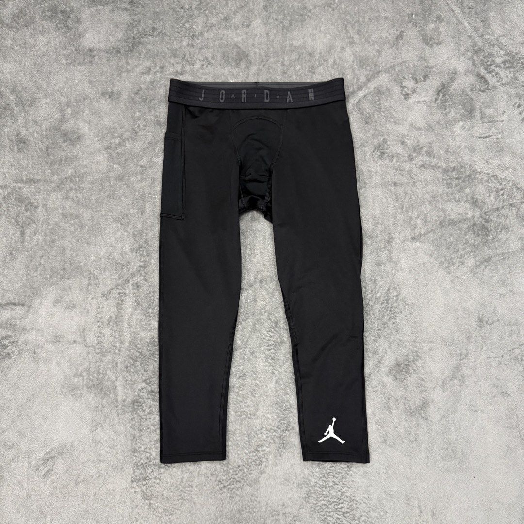 AIR JORDAN COMPRESSION 3/4 PANTS (Category: Activewear) located in Santa Maria. Submitted by rarefindslt (Listing ID 1447508686, Image 1). Description: AIR JORDAN COMPRESSION 3/4 PANTS (SWIPE LEFT FOR MORE DETAILS..) L on tag in solid good condition rate! with tags for authenticity, Jordan script on garter (waist), solid jumpman logo print on knee part, stretchable material! in solid black color rate, can pass as new! no issue.