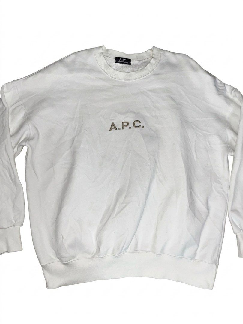 A.P.C. White Crewneck Sweatshirt (Category: Coats, Jackets and Outerwear) located in Zamboanga. Submitted by xjalilul (Listing ID 1447550078, Image 1). Description: - Classic white A.P.C. sweatshirt - Features embroidered A.P.C. logo on chest - Comfortable crewneck design - Made from a soft cotton blend - Ideal for everyday casual wear.