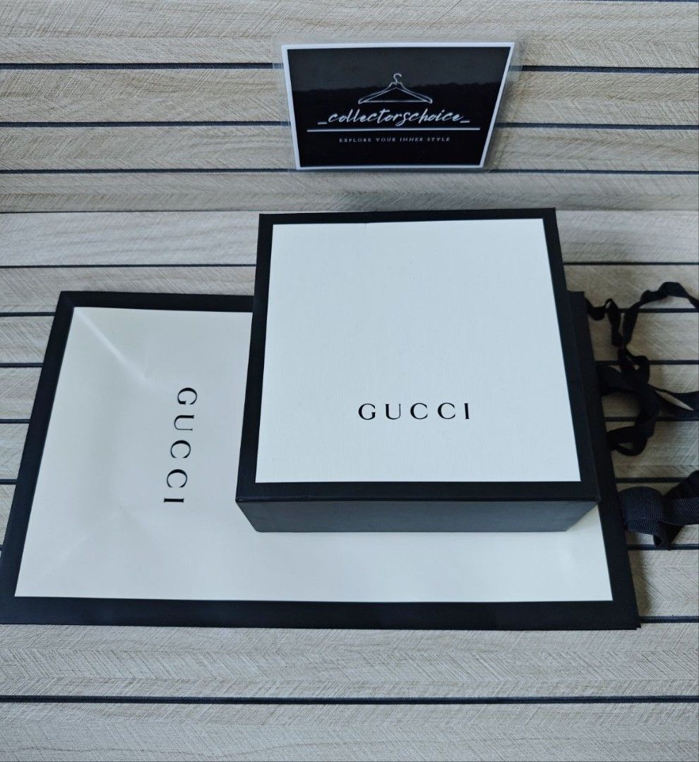 Authentic Gucci box and paperbag (Category: Luxury Accessories) located in Makati City. Submitted by _collectorschoice_ (Listing ID 1447607927, Image 1). Description: ° MOP: BPI or UB only (No GCash, BDO, Metrobank) ° Courier: JRS only (home pick up MWF) ° Plus shipping fee ° No rush shipping 💳 PAYMENT FIRST POLICY To ensure smooth and secure transactions, we follow a strict payment first policy: •Full payment is required before we process or sh