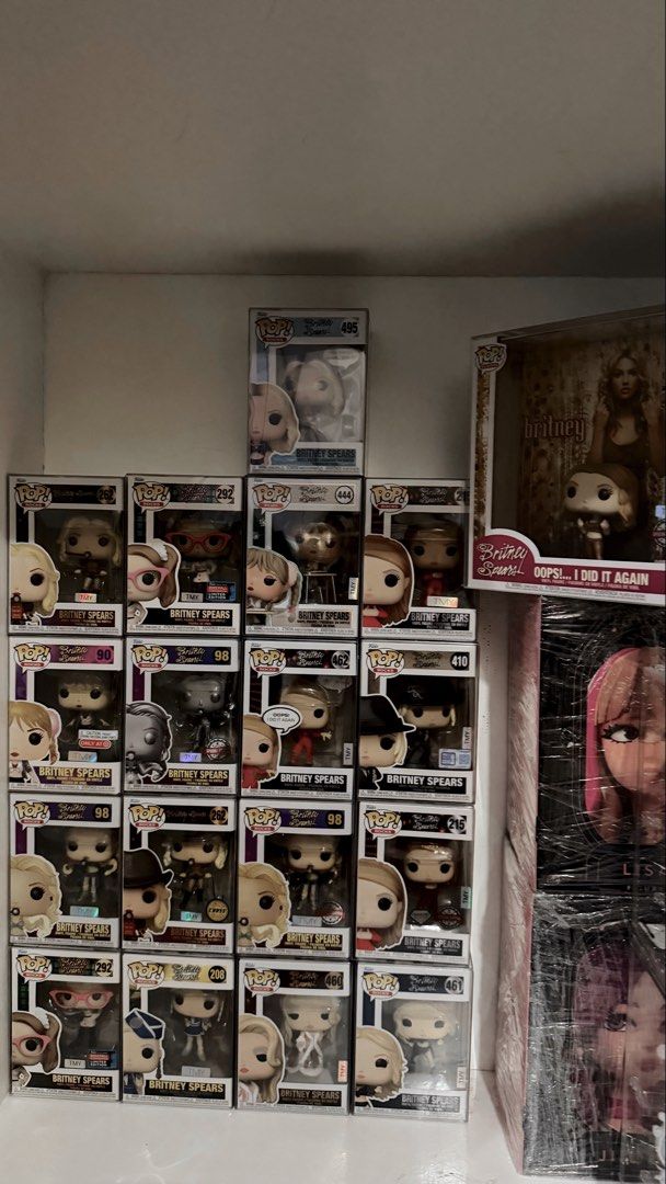 Authentic Whole Britney Spears Funko Pop! Collection (Category: Designer & Blind Box Toys) located in Bacolod City. Submitted by tmyshop21 (Listing ID 1447620960, Image 2). Description: - Collection of Britney Spears Funko Pop! figures - Features various iconic looks and album eras - Perfect for Britney fans and Funko collectors - All figures are in their original boxes - Grab these rare collectible pieces!.