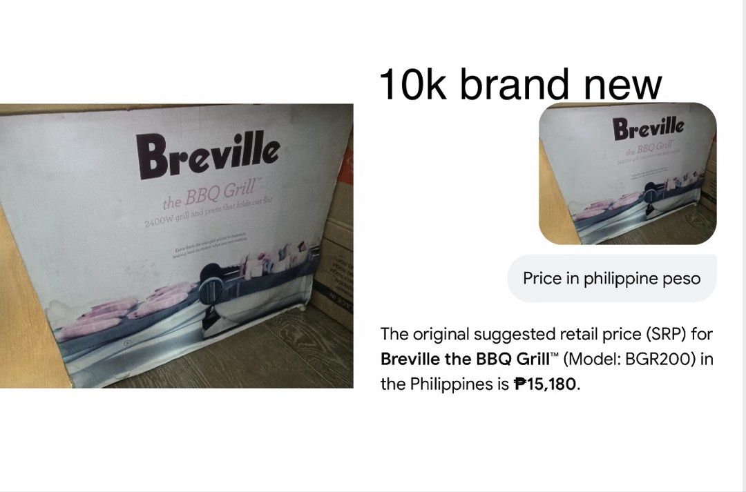 Brand New Breville Griller (Category: Cookware & Accessories) located in Makati City. Submitted by robtanmd (Listing ID 1447481239, Image 1). Description: Fire Sale Breville Griller! Brand new. .