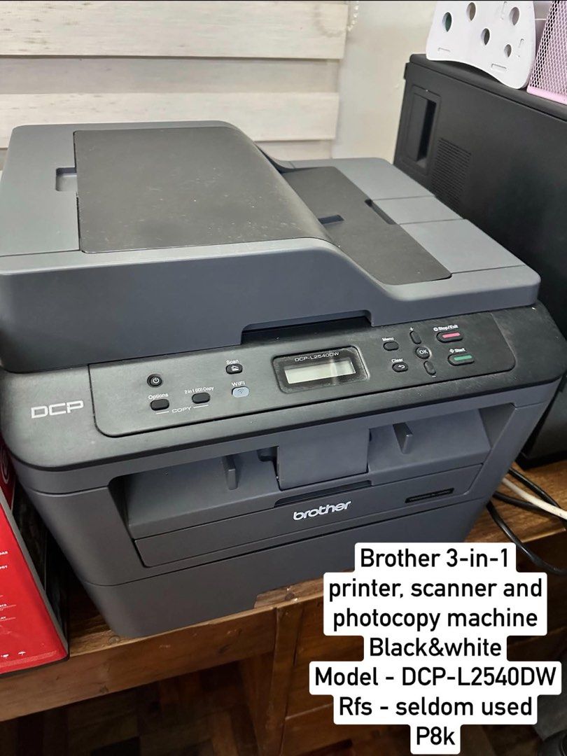 Brother DCP-L2540DW 3-in-1 Printer, Scanner, Copier (Category: Printers, Scanners & Copiers) located in Manila. Submitted by yellowsparklers (Listing ID 1447537769, Image 1). Description: - Brother DCP-L2540DW - 3-in-1 Functionality: Printer, Scanner, Photocopier - Black & White printing - Seldom used, excellent working condition - Ideal for home or office.
