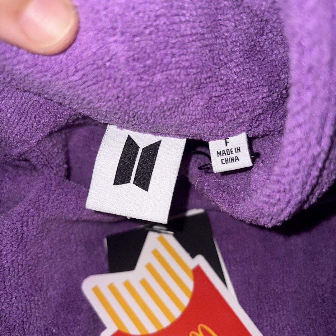 BTS McDonald's Collaboration Purple Bathrobe (2021) (Category: Undergarments & Loungewear) located in Mandaluyong City. Submitted by koochisabishii_bns (Listing ID 1447603051, Image 3). Description: - Official BTS x McDonald's collaboration purple bathrobe. - Features iconic McDonald's fries logo embroidered on the chest. - Includes BTS logo embroidered on the belt. - Made from soft and comfortable material. - Perfect for relaxing and lounging at