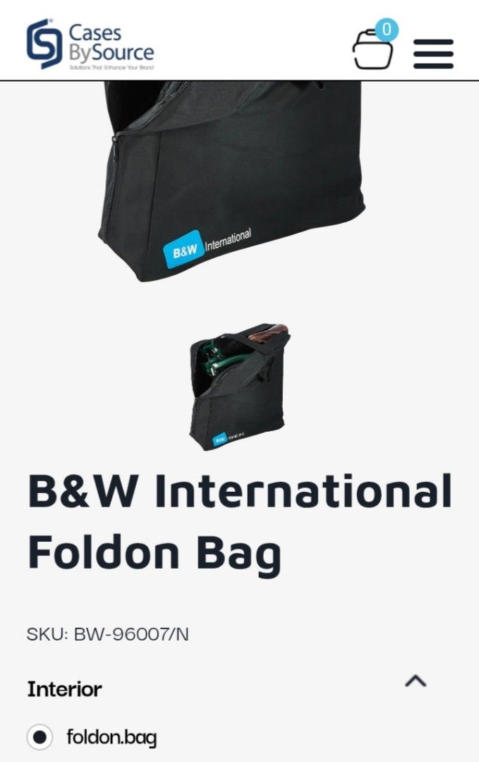 Brompton B&W International 96007/N Foldon Bag (Category: Bicycles) located in Pasig City. Submitted by aecollection03 (Listing ID 1447544567, Image 1). Description: -Unused with tag -Well kept -Black - Designed specifically For Brompton folding bikes and similar folding bikes - Brand: B&W International - Color: Black - Type: Foldon Bag - Features: Handles, adjustable shoulder strap, protective bottom pads - Ideal for: Travel, storage - Special Fe
