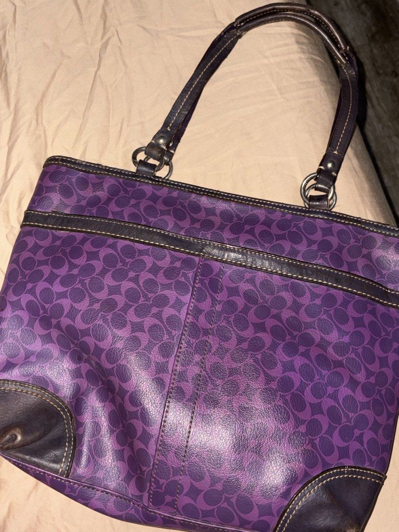 Coach Violet Vintage Shoulder Bag (Category: Shoulder Bags) located in Manila. Submitted by gigimooshi (Listing ID 1447624458, Image 2). Description: SELLING FOR ₱600! 💜 - got this from a thrift shop in japan around 4k - only used twice or thrice - signs of usage can be seen. got this with such issues na (can also send more close up picture through pm) - very spacious! got to use this in school - fits my 11 inch ipad - has zipper compartment ins