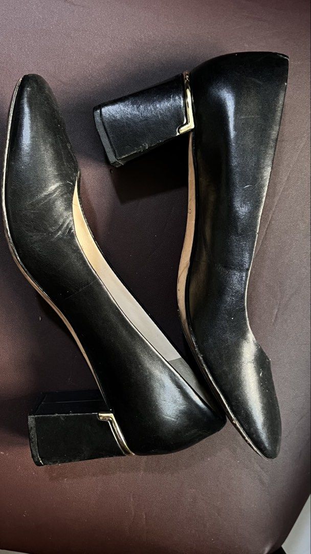 Cole Haan Black Leather Block Heels (Category: Heels) located in Bulacan. Submitted by rds.declutter (Listing ID 1447595315, Image 3). Description: - Brand: Cole Haan - Style: Black Leather Block Heels - Size: 8B - Technology: Grand.OS for comfort - Condition: Gently used, medyo madumi lang pero I can clean it before shipping😊 - Features: Gel inserts for added comfort - Versatility: Perfect for work or formal gatherings - NO FLAW, medyo madumi l