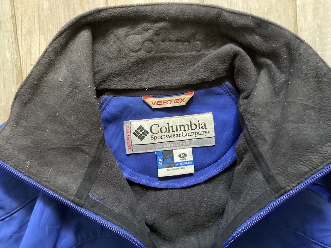 Columbia Vertex Soft-Shell Jacket (Category: Hiking & Camping) located in Manila. Submitted by lance_ami (Listing ID 1447583366, Image 2). Description: Columbia Vertex Soft-Shell Jacket Width: 21 in Length: 27 in Feature: Zipped vent holes on armpits. Condition: Easily washable stains. Repairable hole on right pocket. Still very usable for hiking. Price is negotiable..
