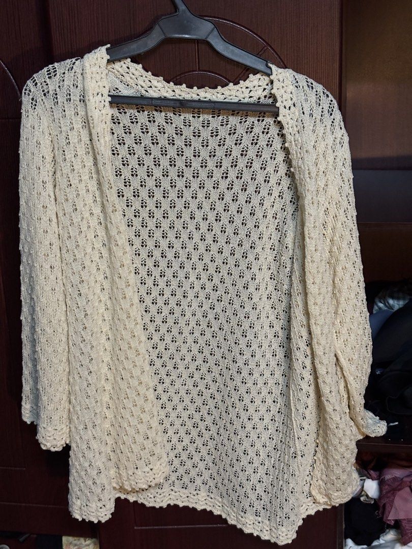 Cream Crochet Knit Open Front Cardigan (Category: Coats, Jackets and Outerwear) located in Makati City. Submitted by clutterfairie (Listing ID 1447587566, Image 1). Description: - Cream colored crochet knit cardigan - Open front style - Relaxed fit - Lightweight and airy, ideal for layering - Intricate knit pattern for added texture - Perfect for casual or beachy looks.