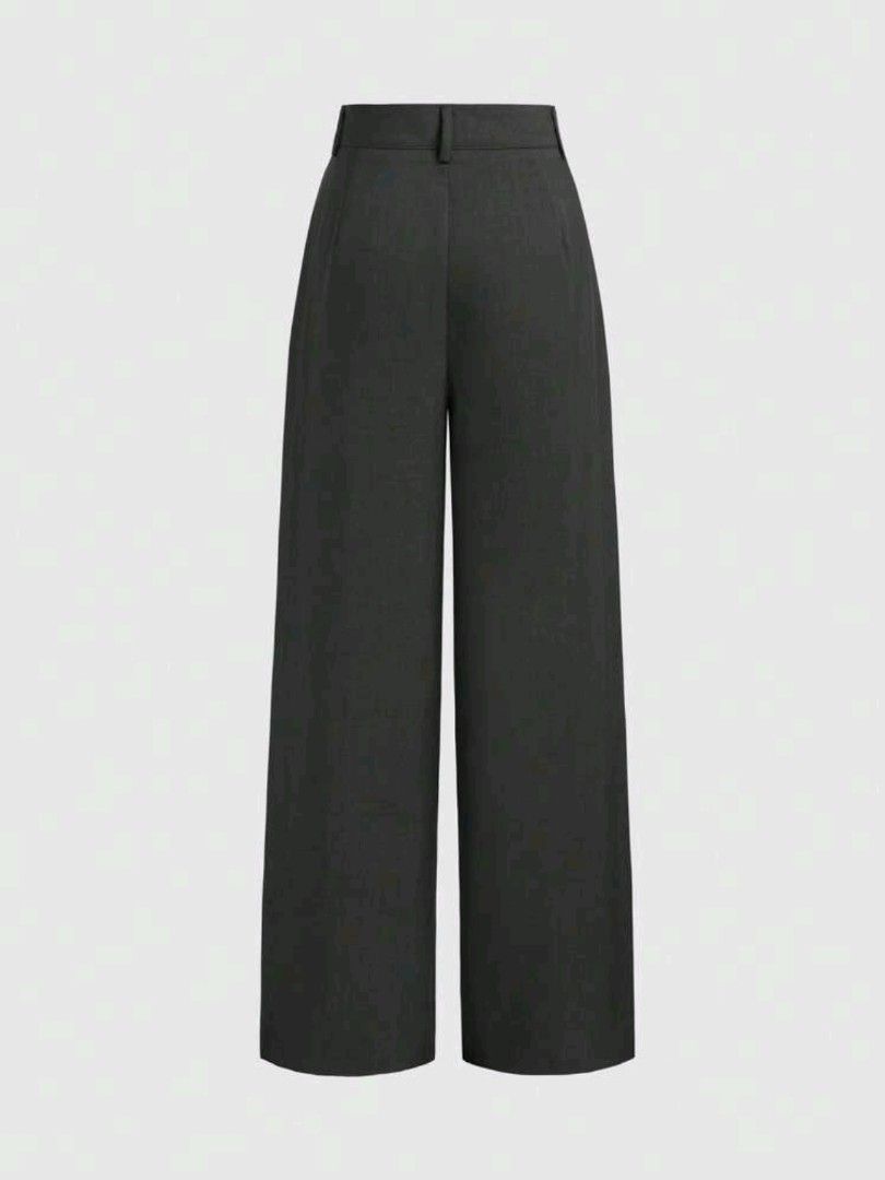 Dark Grey Wide Leg Trousers (Category: Other Bottoms) located in Kuala Lumpur. Submitted by hodorable (Listing ID 1447573786, Image 2). Description: - Dark grey wide leg trousers - High waisted with pleated front - Side pockets - Relaxed fit - Versatile for casual or work wear - Brand new, never worn - Flowy - Buy two for free shipping.