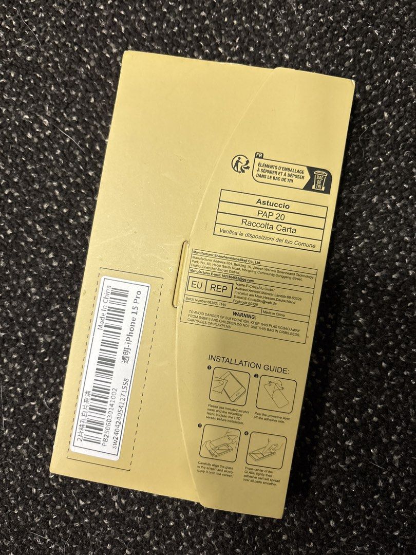 Glass Pro Premium Tempered Screen Protector for iPhone 15 Pro (Category: Other Mobile & Gadget Accessories) located in Pasig City. Submitted by hobbesthetiger (Listing ID 1447601515, Image 2). Description: - Brand new tempered glass screen protector - Specifically for iPhone 15 Pro - Comes with an installation kit (wipes, dust stickers) - Easy to apply - Protects your phone screen from scratches and damage.