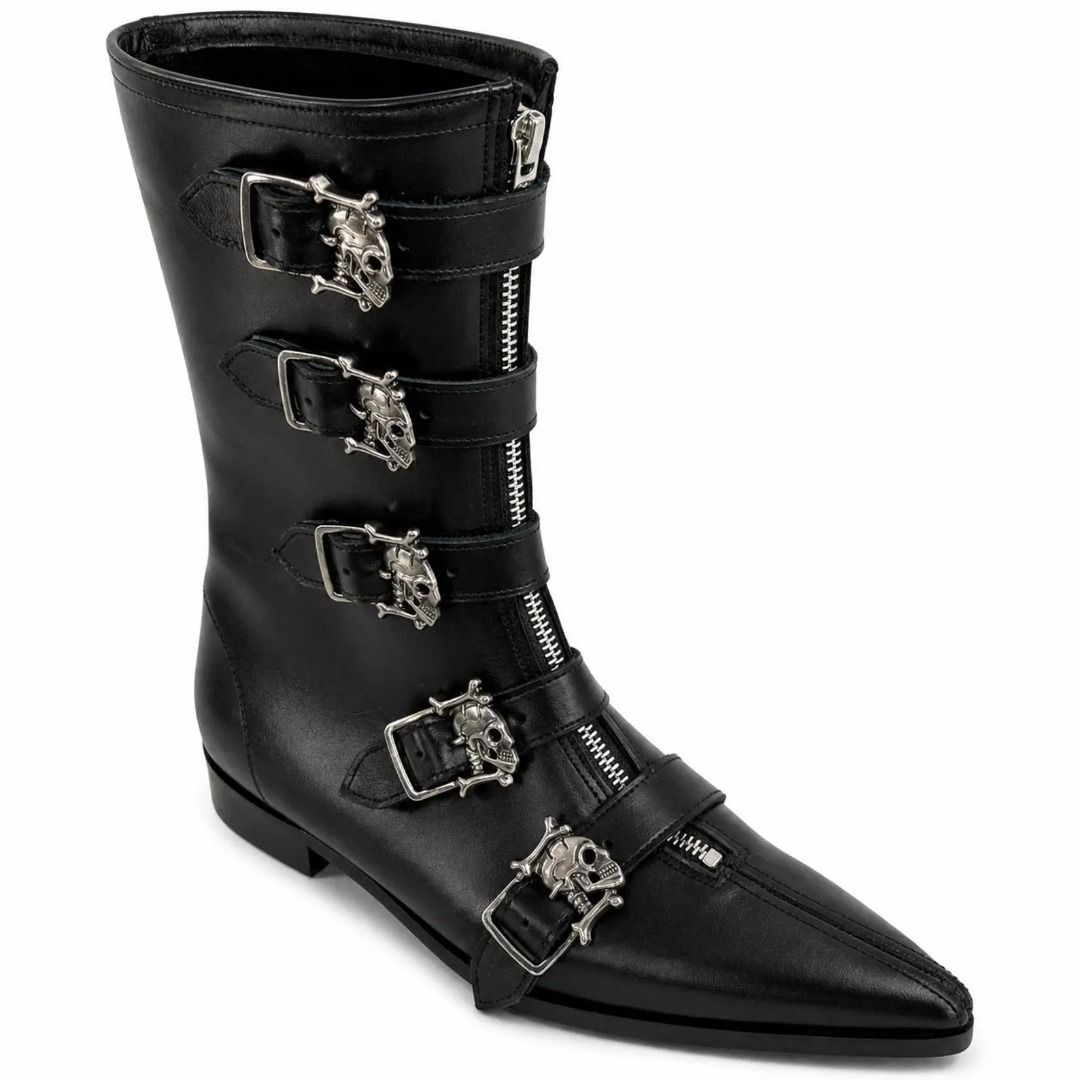 Gothic Skull Winklepicker boots (Category: Casual Shoes) located in Makati City. Submitted by cathedrals (Listing ID 1447600549, Image 1). Description: handcrafted boot made in London, England from premium natural grain cow side (half hide). Inspired by the British trad goth, post-punk, darkwave scenes of the 1980s and early 1990s, its pointed silhouette, steel hardware, and timeless construction embody the dark, romantic aesthetic that defined t