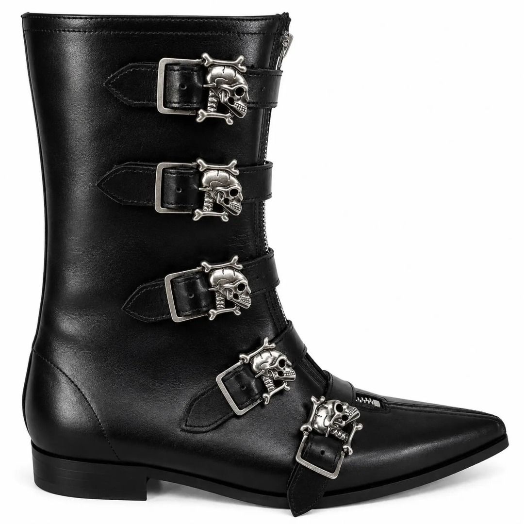 Gothic Skull Winklepicker boots (Category: Casual Shoes) located in Makati City. Submitted by cathedrals (Listing ID 1447600549, Image 2). Description: handcrafted boot made in London, England from premium natural grain cow side (half hide). Inspired by the British trad goth, post-punk, darkwave scenes of the 1980s and early 1990s, its pointed silhouette, steel hardware, and timeless construction embody the dark, romantic aesthetic that defined t