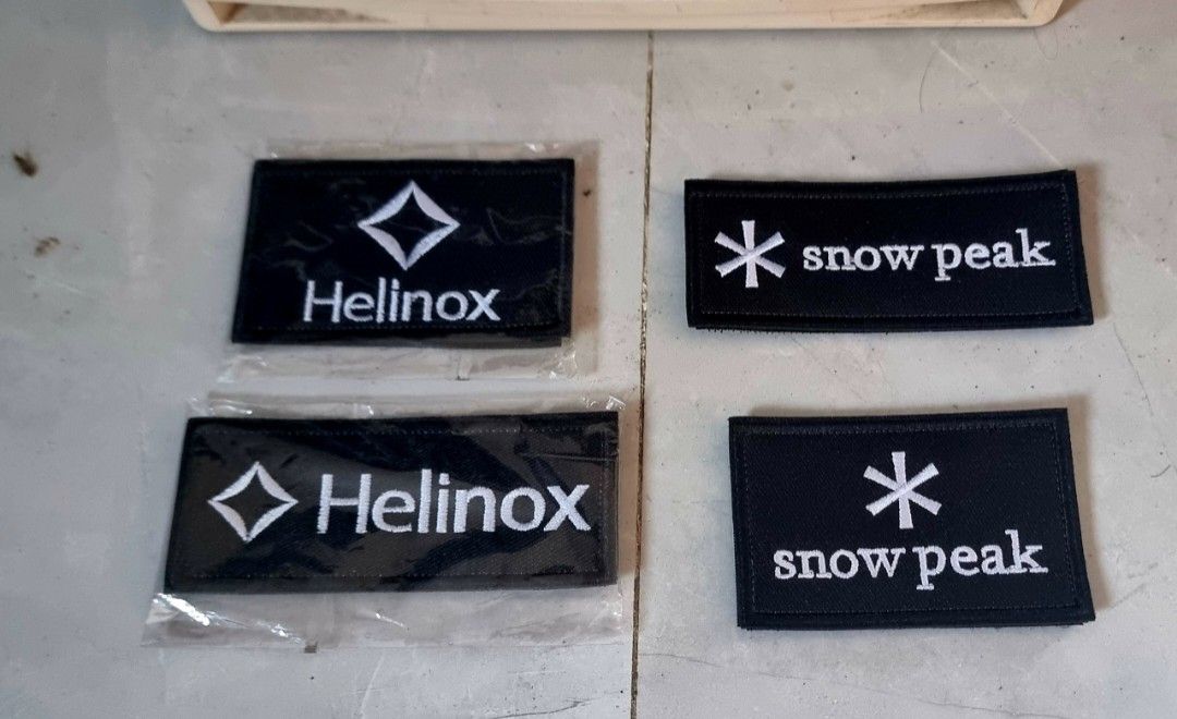 Helinox Snow Peak Embroidered Patches Hook and Loop Closure (Category: Caps & Hats) located in Davao. Submitted by joee.joee (Listing ID 1447674145, Image 1). Description: - Brand: Helinox & Snow Peak - Type: Embroidered Patches - Closure: Hook and Loop - Use: Customize bags, jackets, gear, and outdoor equipment - Sizes: Available in two sizes for Helinox and two sizes for Snow Peak P300 each.