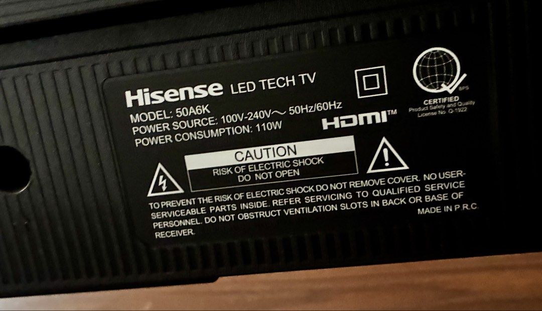 Hisense 50A6K 50-inch LED Tech TV (Category: TV) located in Manila. Submitted by angel-englishonly (Listing ID 1447485733, Image 3). Description: For sale: Hisense 50A6K 50-inch Smart TV in pristine condition. Originally bought for an Airbnb unit, but it was rarely used by guests and mostly sat idle. The original screen protective film is still intact (never fully peeled) and the plastic tapes around the frame are still attached! ✅ Includes: Orig