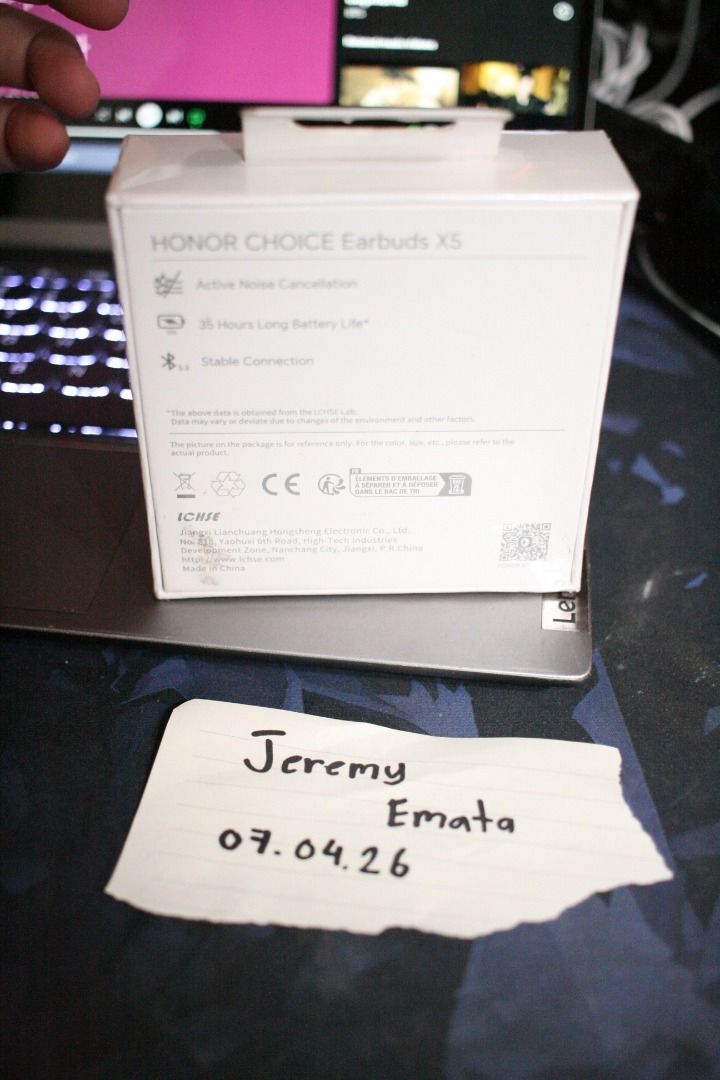 HONOR CHOICE Earbuds X5 Active Noise Cancellation (Category: Earphones) located in Cainta. Submitted by technicallyrushing (Listing ID 1447591839, Image 2). Description: Honor Choice X5 (Brand New, Sealed) Still sealed in original packaging. No warranty. ₱1,200 (negotiable) 📍 Meetup within Metro Manila, open to nearby areas (Bulacan, Cavite, Laguna, Rizal). 🚚 Shipping available - payment first, shipping fee is separate (buyer's side). - HONOR C