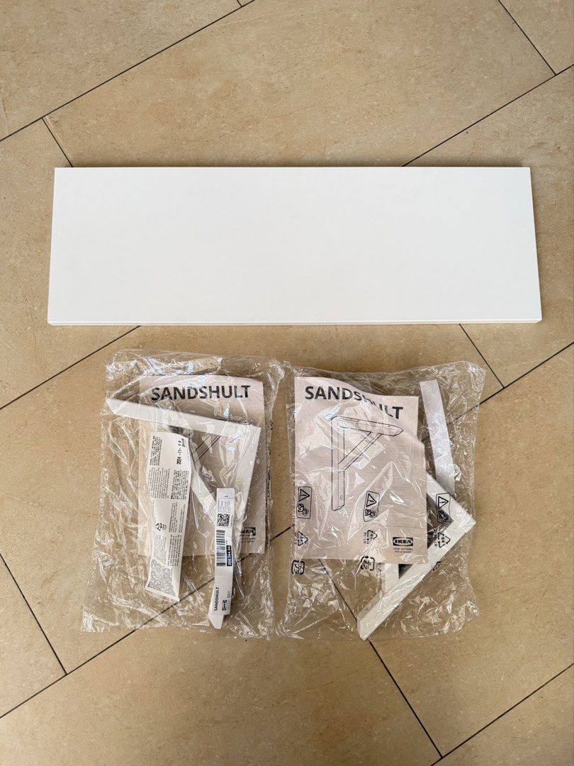 IKEA Burhult Floating Shelf & Sandshult Shelf Brackets (Category: Shelves, Cabinets & Racks) located in Manila. Submitted by daughterofahoarder (Listing ID 1443543766, Image 2). Description: Brand new and unused. Bundle price take whole set for 350 only 59x20cm Burhult Shelf - 1 pc 18x22cm Sandshult Brackets - 2 pcs.