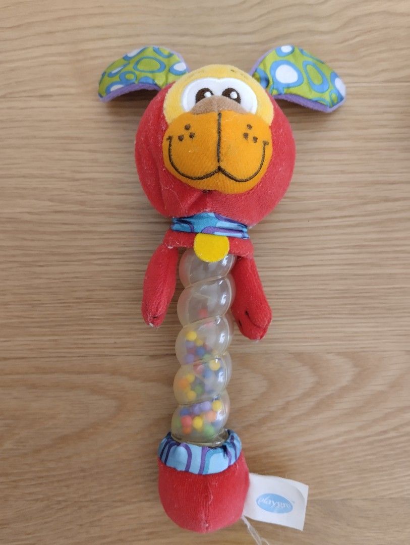 Infantino Sensory Rattles and Teethers Set (Category: Infant Playtime) located in Antipolo. Submitted by PickClickShip (Listing ID 1447476054, Image 2). Description: Preloved Branded Baby Toys - Item 1 - Rattle,tetther, sensory toys, 1pc @P180, 1set-3pcs @P500 - Playgro brand- EA cost around 500-900 EA - Bead buddy Giraffe, twinkle stick Pup, activity horse clip clip - Set of 3 fun sensory,sound and colour toys for babies. - Red dog rattle with a
