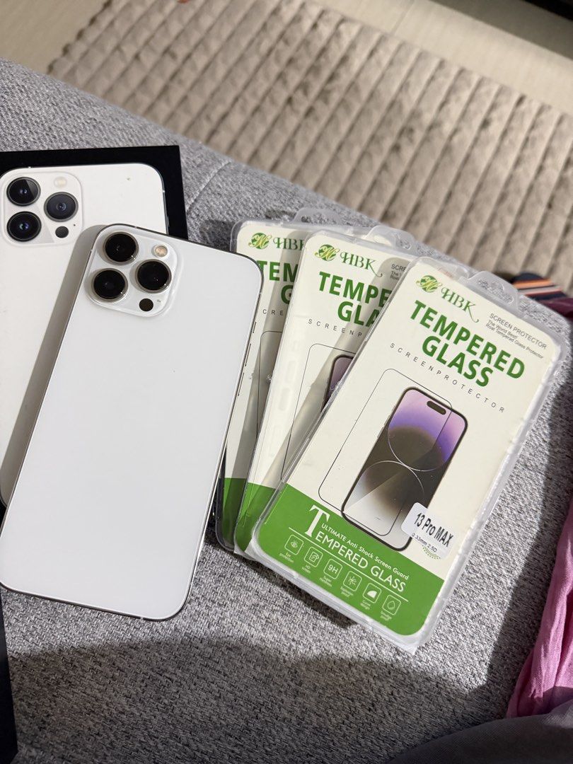 iPhone 13 pro max, 512 gb (Category: Cases & Sleeves) located in Pasig City. Submitted by declutterwithai (Listing ID 1447520501, Image 3). Description: - iPhone 13 Pro Max, 512GB, White - Lady-owned, 8.5/10 condition - Battery Health: 75% - Inclusions: Original Box, Charger, SIM Pin, 2 Cases, 3 Screen Protectors - No SIM restrictions, never opened or repaired - Minor cosmetic issue: Tiny spot on 3x zoom photo (does not affect performance or vide
