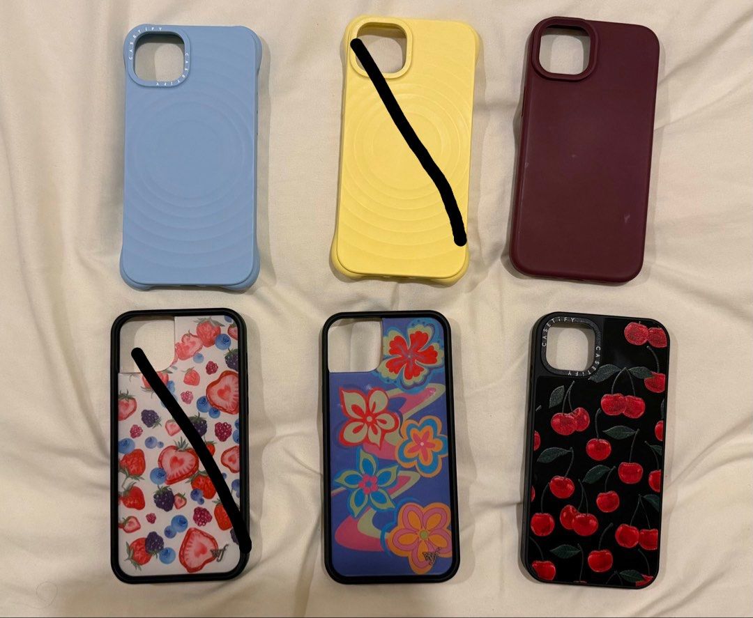 iPhone 14/15 Plus Cases (Category: Cases & Sleeves) located in Manila. Submitted by danicakezzz (Listing ID 1443616145, Image 1). Description: iPhone 14/15 Plus cases for sale! 300 each (except Casetify ripple, 400) SOLD 🚫 yellow casetify 🚫 berries wf.