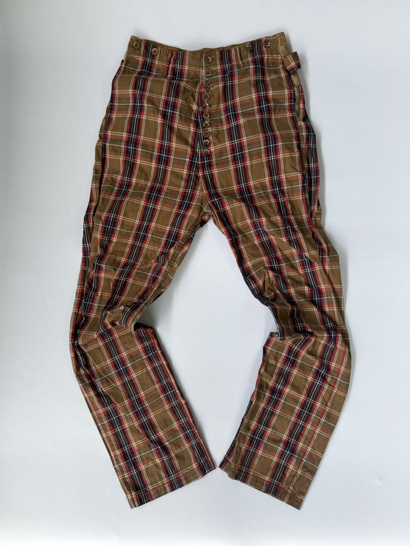 Kapital High Waisted Plaid Checkered Blend Pants (Category: Jeans) located in Baguio. Submitted by themgarbage (Listing ID 1447590369, Image 1). Description: Size tagged:1 Issue:none Waistline:31 Length:45.5 Thighs:13 Opening:8.5.