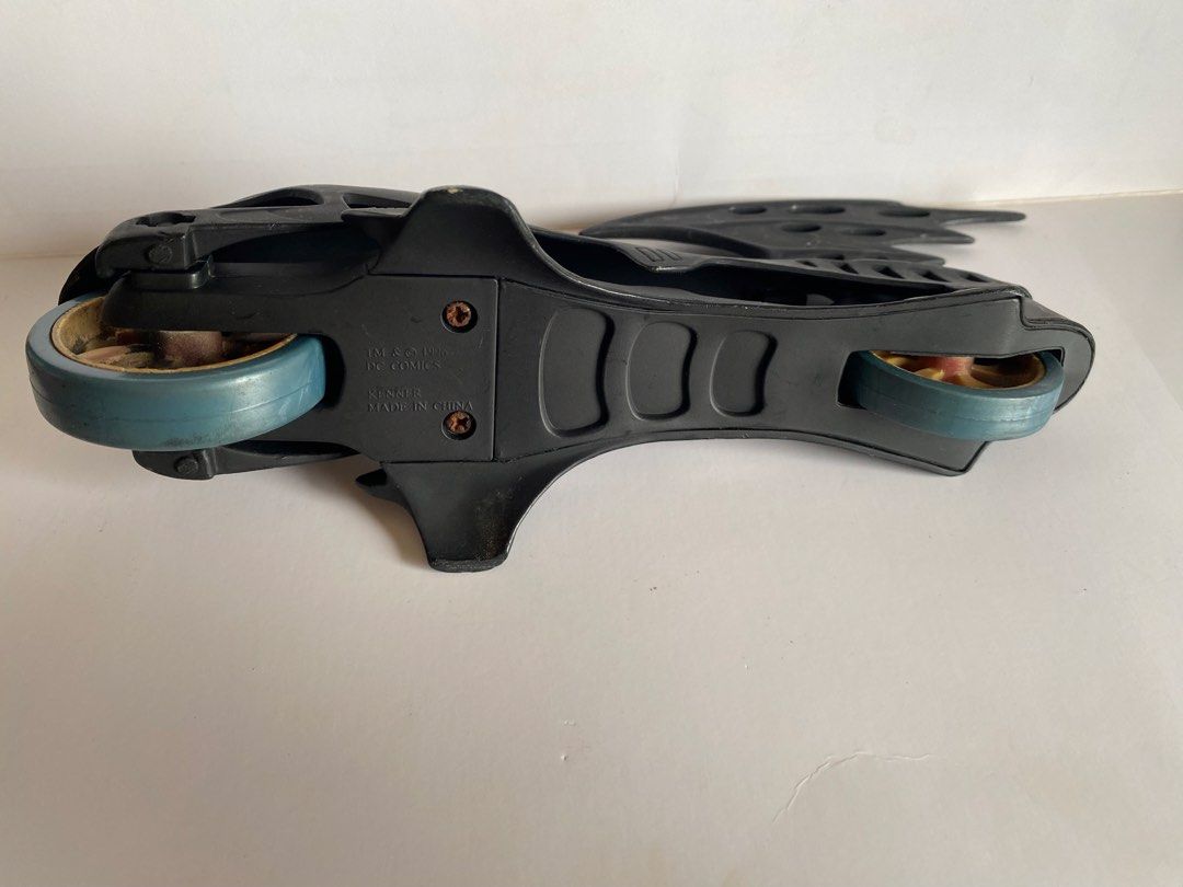 Kenner DC Comics Batman Inline Skates Toy (Category: Action & Battle Toys) located in Manila. Submitted by declutterthingzzz (Listing ID 1447520879, Image 3). Description: - Kenner Batman-themed inline skates for kids - Black with iconic batwing accents - Shows some signs of normal play wear (scuffs) - Perfect for young fans of the Caped Crusader As is to photo .