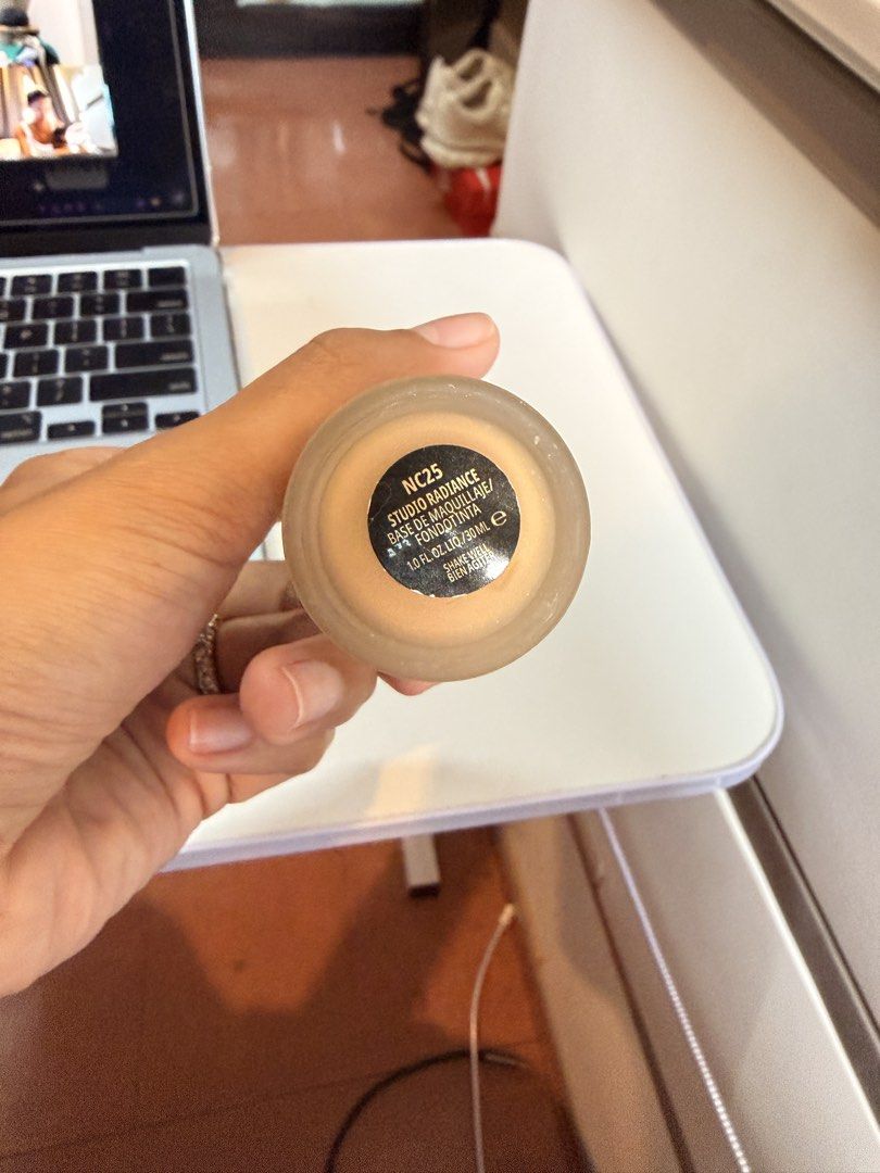MAC Studio Radiance Face and Body Foundation NC25 (Category: Makeup) located in Quezon City. Submitted by njan19 (Listing ID 1447494538, Image 2). Description: - MAC Studio Radiance Face and Body Foundation - Shade: NC25 - Finish: Natural, radiant - Formula: Lightweight, buildable coverage - Benefit: Achieves a healthy-looking glow - Condition: Bottle is mostly full. Used thrice only - so good for dry skin 😭 - RFS: got darker so this shade doesn