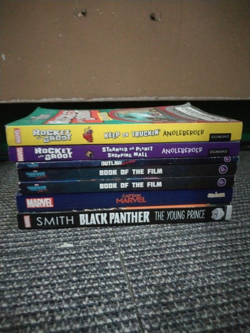 Marvel Kids Books - Bundle Deal (Category: Children's Books) located in Bacoor. Submitted by kycliff (Listing ID 1447565260, Image 2). Description: - Marvel books for kids featuring Captain Marvel, Black Panther, and Rocket & Groot, Guardians of the Galaxy Vol. 2: Book of the Film and Outlaw Activities. Get all for 350pesos If sold individually - Rocket and Groot, Black Panther and Captain Marvel - 75 pesos each - Guardians of the galaxy book of 