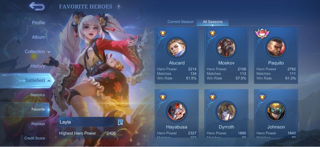 MLBB ACC (Category: In-Game Products) located in Singapore. Submitted by idontlikescammers (Listing ID 1447544813, Image 3). Description: what you see is what you get deal on same day $180.