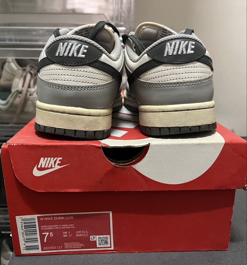Nike Dunk Low Light Smoke Grey W (7.5) (Category: Sneakers) located in Manila. Submitted by klrdstn (Listing ID 1447484240, Image 3). Description: Nike Dunk Low Light Smoke Grey Size Details: - Women’s US 7.5 - UK 5 - CM 24.5 Inclusions: - Original receipt from the Nike Store (purchased in 2022) - Original box (box has signs of wear/damage due to storage) Conditions: - Minimal creasing and still in good condition - Well-kept and ready to wear RFS