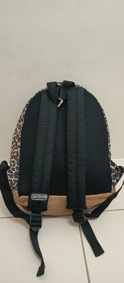 Outdoor Products Leopard Print Mini Backpack (Category: Backpacks) located in Santa Cruz. Submitted by jm.stuffs (Listing ID 1447631739, Image 2). Description: - Cute leopard print mini backpack from Outdoor Products. - Main compartment and front pocket for storage. - Adjustable straps for a comfortable fit. - Perfect for everyday use or quick outings. - Shows some signs of wear, but plenty of life left..