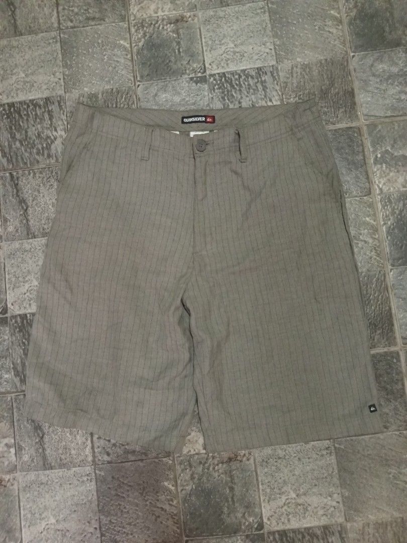 Quiksilver Striped Board Shorts Size 34 (Category: Shorts) located in Ligao. Submitted by john_thrift (Listing ID 1447612470, Image 1). Description: - Quiksilver Flat Front Chino Shorts. Light Gray Pinstripe, Men's - Size: 34 Dimes: 18 x 22 400 shipped.