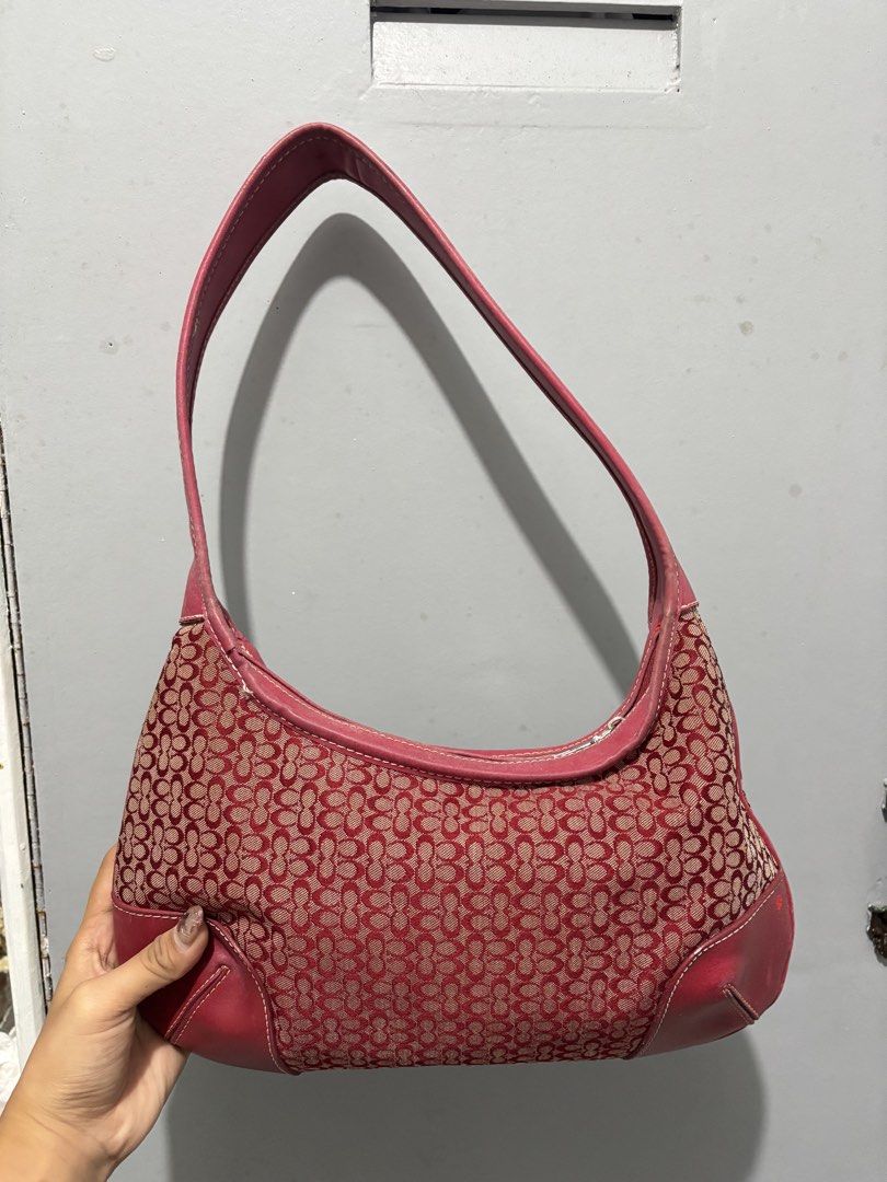 (Rare)- red vintage coach bag (Category: Luxury Bags & Wallets) located in Baguio. Submitted by staticerosei (Listing ID 1447599239, Image 2). Description: Pre-loved Coach shoulder bag featuring a red signature monogram canvas with leather trim. -Minor signs of use consistent with age -Good condition - Spacious interior - Classic Y2K aesthetic Delivery Options: •J&T Express ( shipping fee to be shouldered by the buyer) <Just a friendly reminder> 