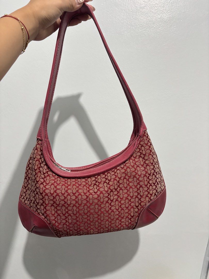 (Rare)- red vintage coach bag (Category: Luxury Bags & Wallets) located in Baguio. Submitted by staticerosei (Listing ID 1447599239, Image 3). Description: Pre-loved Coach shoulder bag featuring a red signature monogram canvas with leather trim. -Minor signs of use consistent with age -Good condition - Spacious interior - Classic Y2K aesthetic Delivery Options: •J&T Express ( shipping fee to be shouldered by the buyer) <Just a friendly reminder> 