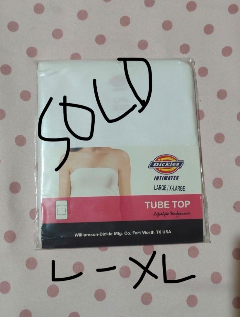Dickies white tube top (Category: Sleeveless) located in Bulacan. Submitted by angel.decluttersx (Listing ID 1444071486, Image 3). Description: I have two white tube top from Dickies! sealed tube top: size large to XL (SOLD❌) 36-38 inches unsealed tube top: 200 size small 32-34 inches material: 90% cotton 10% spandex (vv stretchable).