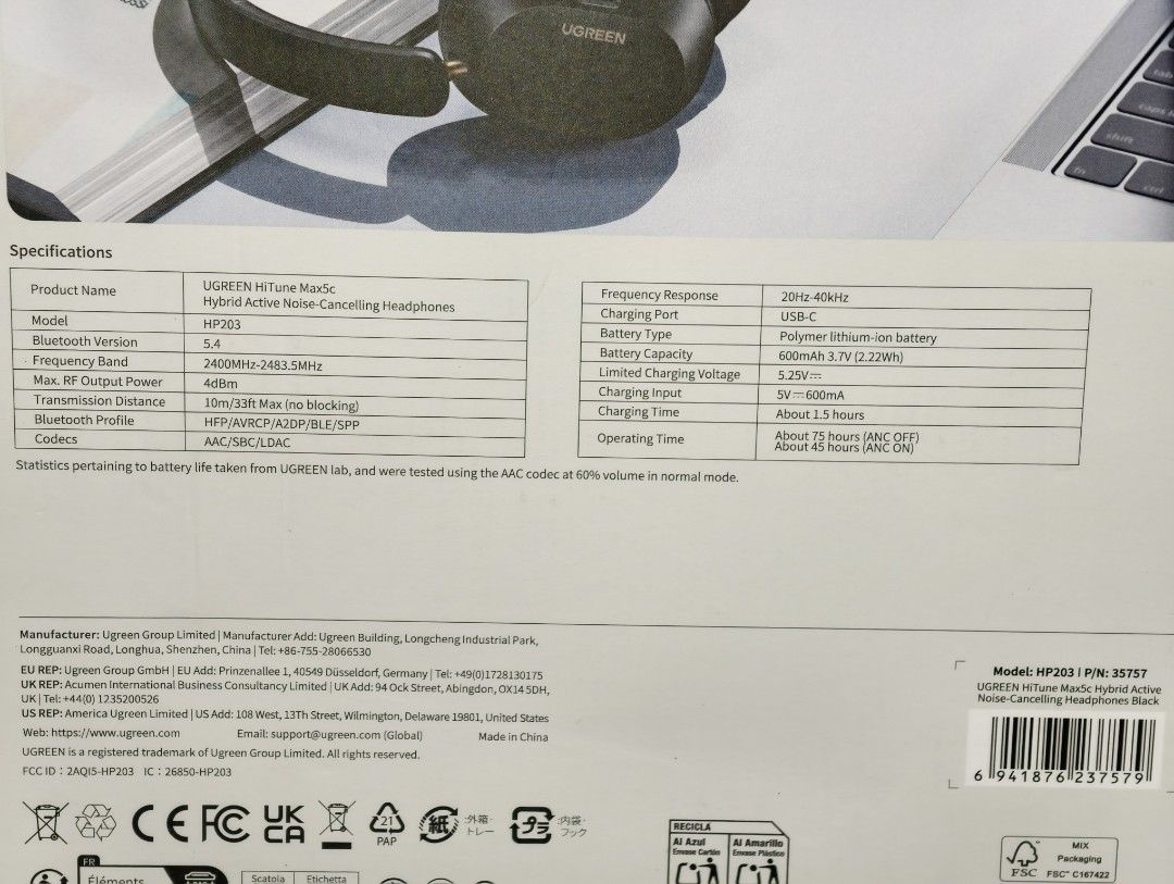 [SEALED] UGREEN Max5C ANC Bluetooth Headphone Noise Cancellation (Category: Headphones & Headsets) located in Imus. Submitted by dracox_21 (Listing ID 1447517564, Image 2). Description: Sealed.