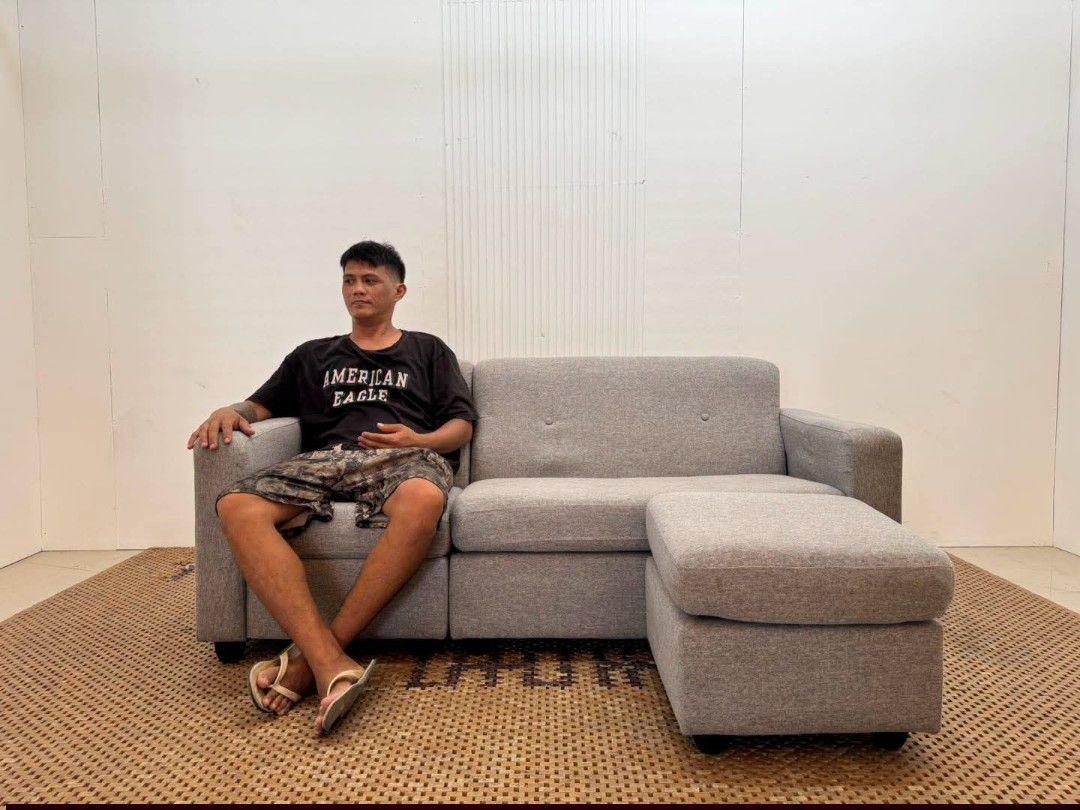 Sofa (Category: Sofas) located in Meycauayan. Submitted by marygracecasimiro (Listing ID 1447650722, Image 3). Description: NITORI L-Type Fabric Sofa with Ottoman Price: 19,900 L66 x W49/29.5 x H29/16.5 In good condition♥️.