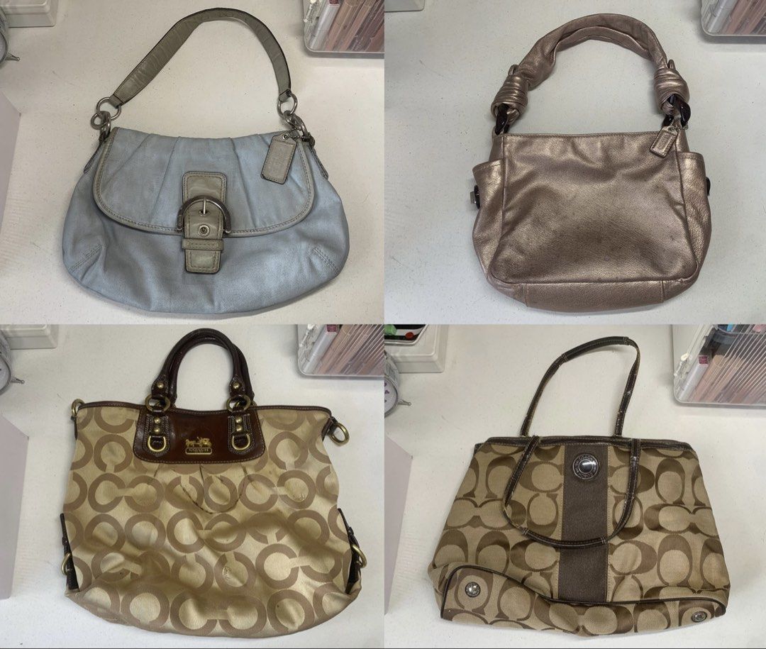 TAKE ALL COACH BAGS (Category: Luxury Bags & Wallets) located in Quezon City. Submitted by breadjinniecheeks (Listing ID 1447563262, Image 1). Description: FOR SALE - MURANG COACH 🤎 Auth po lahat 💯 ₱3,000 for all! 🤩 SET ONLY, NO TINGI - Soho Flap, Parker, Madison Julianne, Boston Bag Payment - Maya only Delivery - Lalamove or J&T (buyer po magbabayad. no free sf, lugi na po 🙇🏻‍♀️) 👉🏻Bawal po sa maarte! Need linisin at may flaws po, kaya po