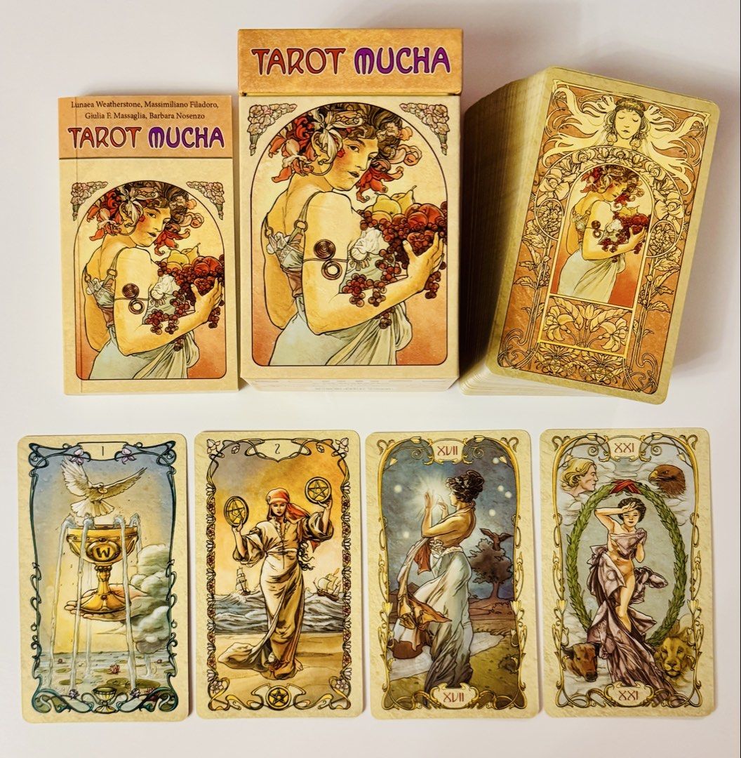 Tarot Mucha Deck (Category: Vintage Collectibles) located in Santa Rosa. Submitted by yourgirl0816 (Listing ID 1447582724, Image 1). Description: - Tarot Mucha Deck - Stunning Art Nouveau artwork inspired by Alphonse Mucha - Full 78-card deck included - Original box included - Ideal for collectors and divination Condition: Very lightly used, almost like new..