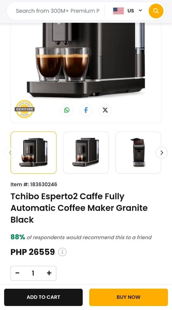 Tchibo Esperto2 Caffe Fully Automatic Coffee Maker (Category: Coffee Machines & Makers) located in Cavite. Submitted by jwai27 (Listing ID 1447583747, Image 1). Description: - Tchibo Esperto2 Caffe Coffee Maker (bought in Hongkong) - Color: Granite Black - Fully Automatic Machine - Brews delicious coffee - Includes original box - Ready for its new home -Negotiable Product details: Brand: Tchibo Capacity: 1400 ml Colour: Granite Black Product dime