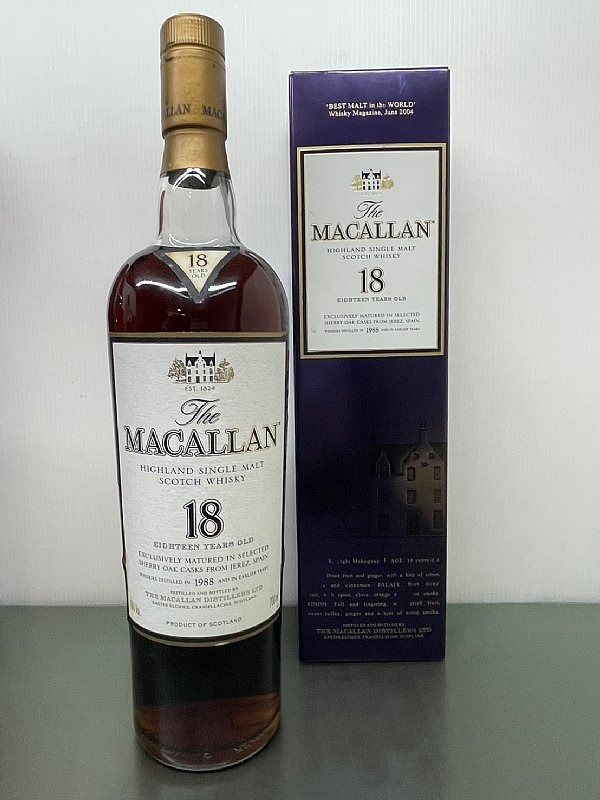 The Macallan 18 Years Old Highland Single Malt Scotch Whisky 1988 Vintage 麥卡倫18年 （分類：酒精飲料）位於 Hong Kong。 由 kipchoge 提交（商品編號 1447558232，圖片 1）。簡介： The Macallan 18 Years Old Highland Single Malt Scotch Whisky 1988 Vintage 麥卡倫18年 狀況如圖，完美主義謹慎 罕有收藏。