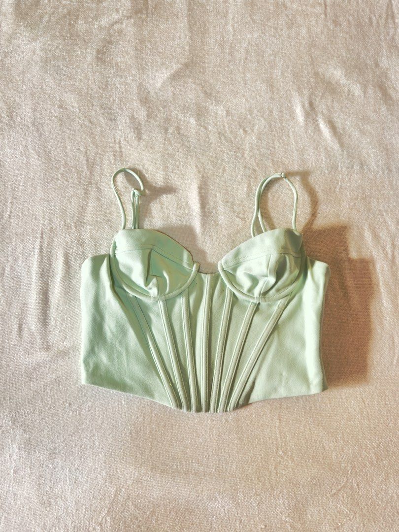 Zara Corset Top (Category: Others Tops) located in Iloilo. Submitted by hellodindi (Listing ID 1447665708, Image 1). Description: - Zara mint green corset top - Structured bodice with boning details - Adjustable spaghetti straps - Ideal for night outs or special occasions.