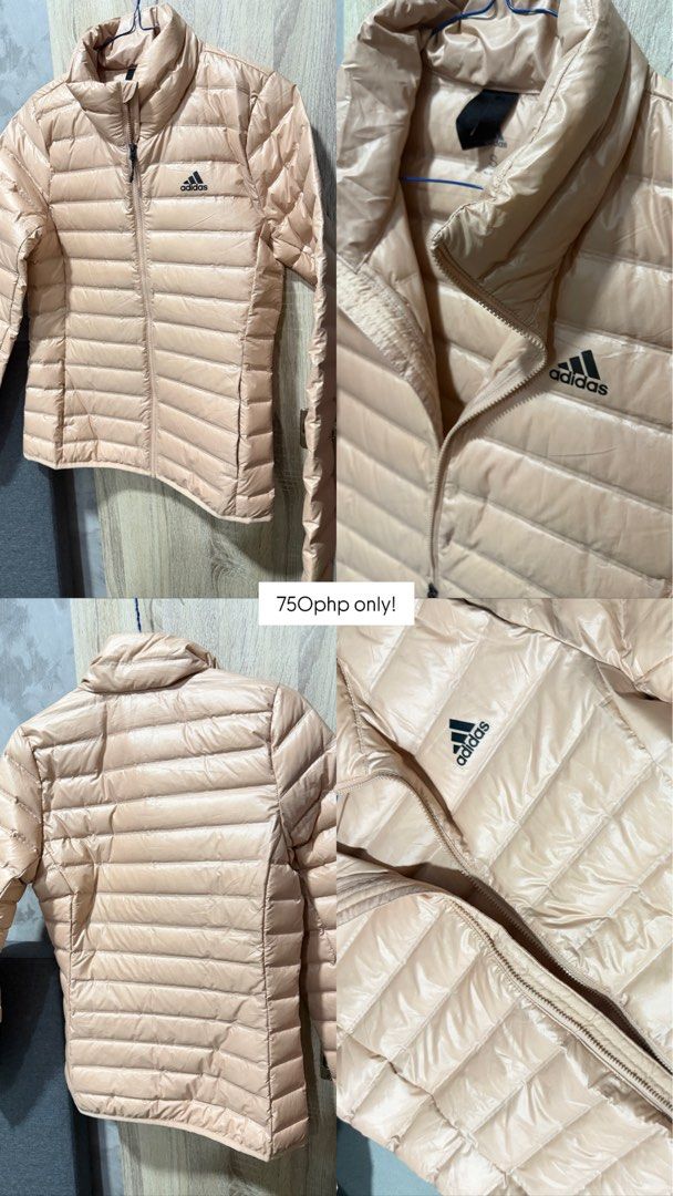 Adidas Puffer Jacket - nude 🤎 (Category: Coats, Jackets and Outerwear) located in San Jose del Monte. Submitted by prelovedbranded.x (Listing ID 1447735878, Image 1). Description: - Light pink Adidas puffer jacket - Full zip closure with stand-up collar - Quilted design for warmth - Ideal for layering and cooler weather - Features Adidas logo on the chest - Selling for only 750php!.
