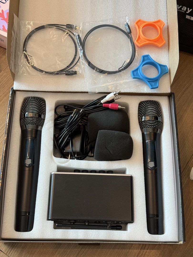AYSLO UHF Wireless Microphone System with 2 Microphones (Category: Microphones) located in Makati City. Submitted by coral0805 (Listing ID 1447759490, Image 2). Description: - AYSLO UHF Wireless Microphone System - Includes 2 microphones and 1 receiver - Connects via Bluetooth or audio cable - Ideal for karaoke, parties, and presentations - Easy setup for TV, computer, or phone - All accessories shown in photos are included.