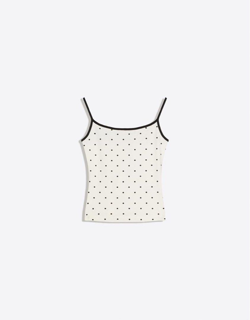 bershka polka strappy top BNWT (Category: Sleeveless) located in Quezon City. Submitted by hanwardrobe (Listing ID 1447854828, Image 3). Description: -bnew size small -rfs: bought wrong size .
