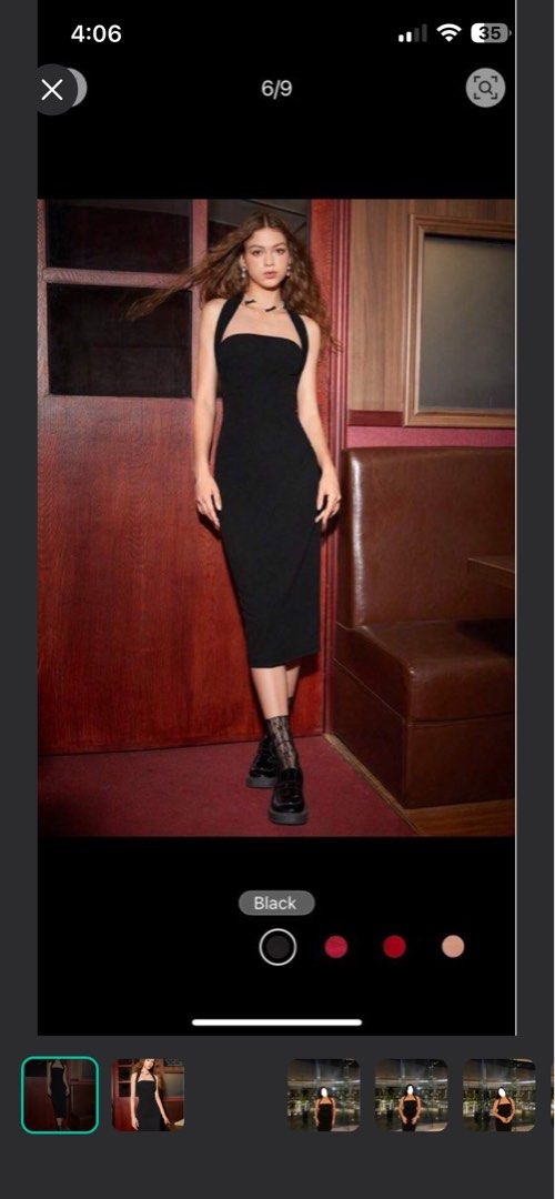 Black Halter Neck Midi Dress (Category: Dresses) located in Manila. Submitted by erikaashl33349 (Listing ID 1447756835, Image 2). Description: - Black halter neck midi dress - Fitted silhouette - Ideal for formal events or a night out - Comfortable fabric - Chic and sophisticated look - Easy to style with heels or flats Original price: 375 Used once only Kunin niyo na please!!! sorry for the low quality pics, re uploading lang. .