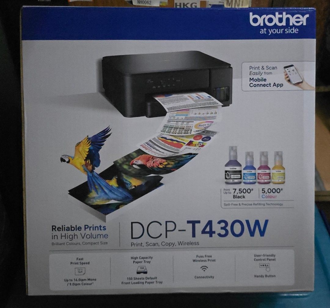 Brother DCP-T430W Wireless Print, Scan, Copy Printer (Category: Printers, Scanners & Copiers) located in Manila. Submitted by nhk061 (Listing ID 1447778678, Image 1). Description: - Brother DCP-T430W Printer - Functions: Print, Scan, Copy - Wireless Connectivity - High Volume Printing - Reliable Print Quality - Includes Black & Color Ink Bottles - Mobile Connect App Compatible - Front Loading Paper Tray - Ideal for Home or Office Use lalamove del